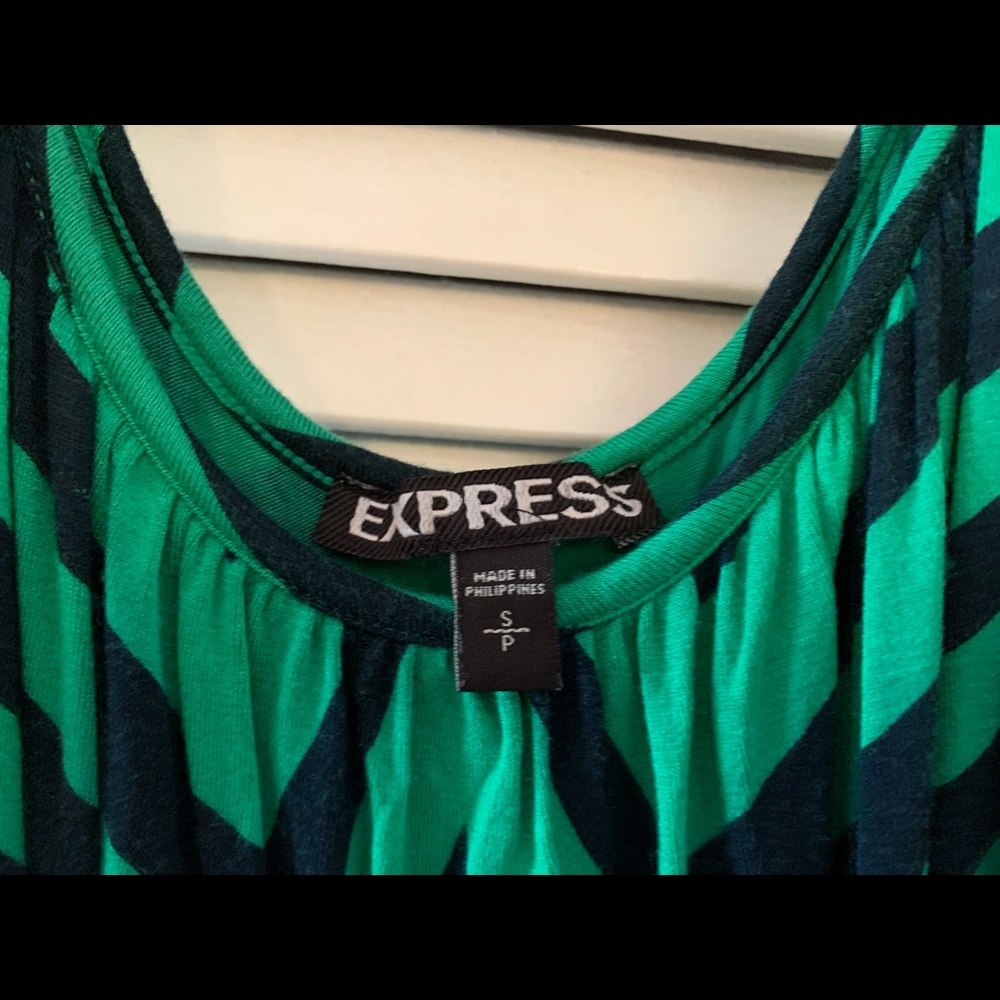 EXPRESS Green Black Chevron Stretch Rayon A-Line Sleeveless Dress SM EXCELLENT - Picture 3 of 5